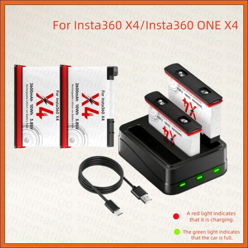 

2600mAh High Capacity For Insta360 X4 Camera Battery+3-Slot LED fast charger For Insta360 ONE X4 Action Camera Accessories