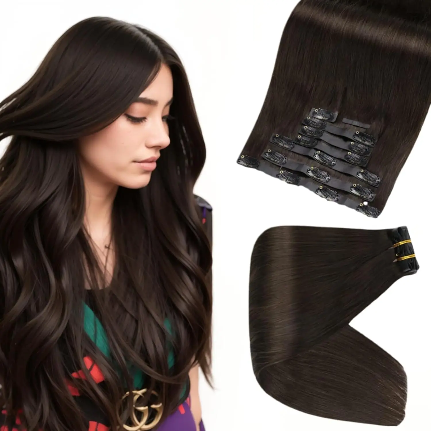Voller Glanz, unsichtbare Clip-in-Haarverlängerungen, Echthaar, 8 Stück, 100 g und 80 g, blondes Haar, nahtloser Clip-on-Remy-Verlängerungs-Hautschuss