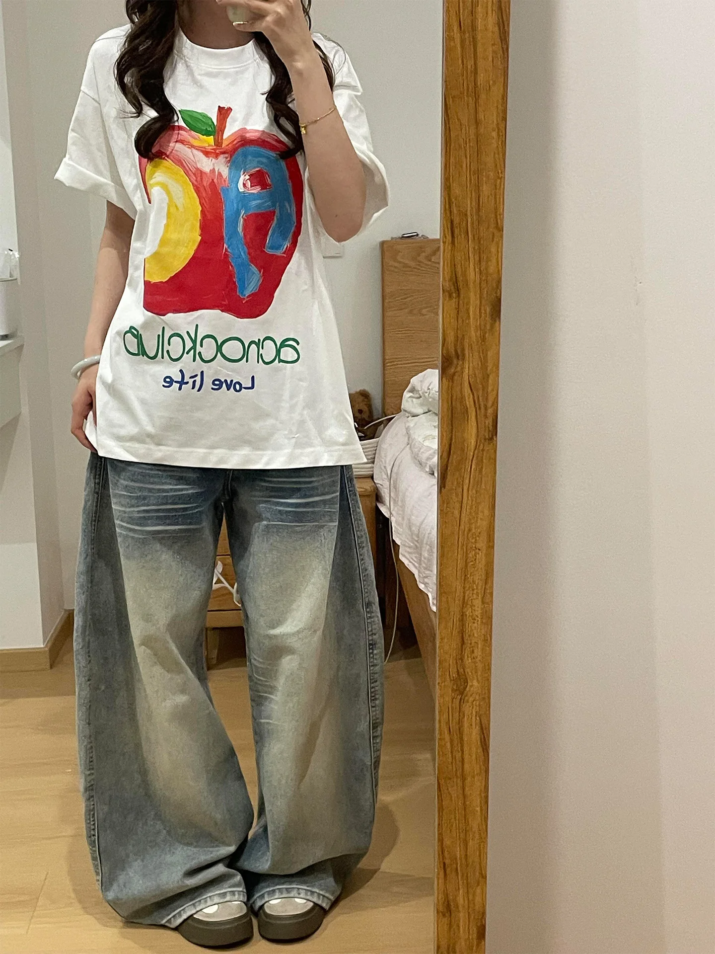 

Retro Washed High Waist Wide Leg Jeans Women's Slim Fit Summer New Style American Denim Pants Torn Vintage Style Casual Jeans