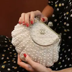 2023 New Shell Pearl Rhinestone Dinner Bride Dress Bag Banquet Diagonal Small Bag Cocktail Party Handbag Evening Clutch Purse
