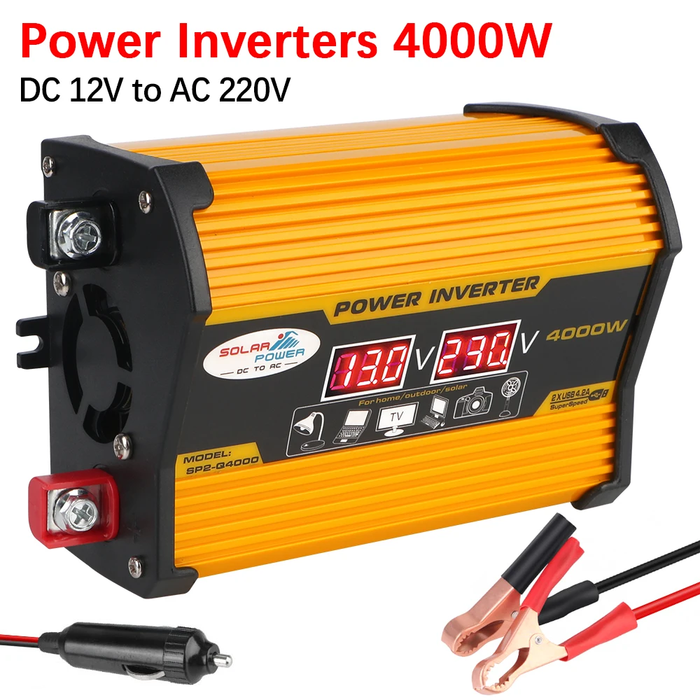 12v 220v Voltage Converter Adapter Inverter Universal 4000W Car Inverter LED Digital Power Inverter Portable