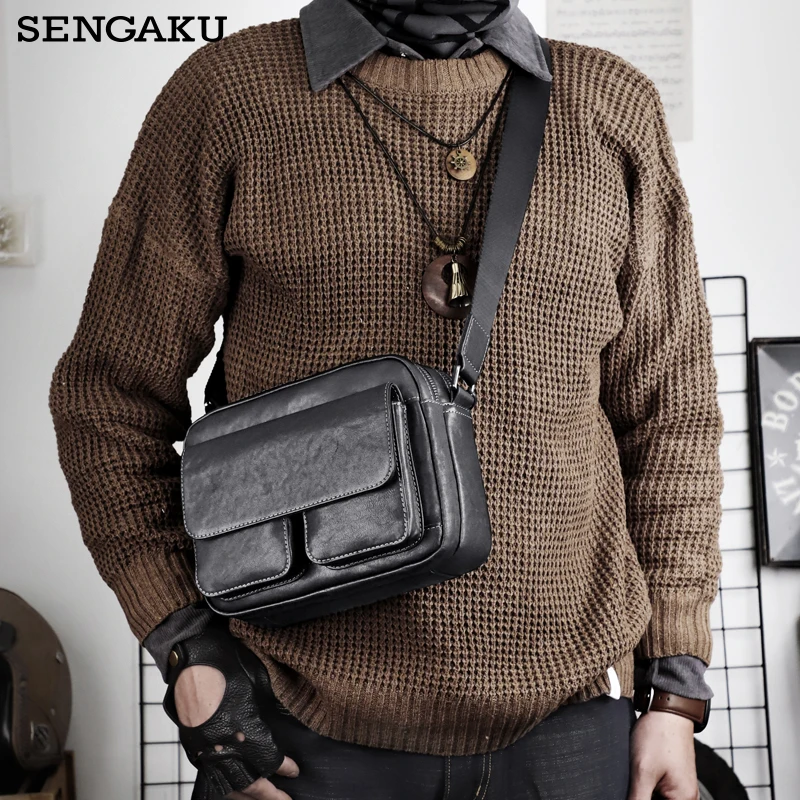 

Retro Leather Men's Messenger Bag Casual Top Layer Cowhide Bag Shoulder Bag Horizontal Backpack Suitable For 8.3 Inch Ipad