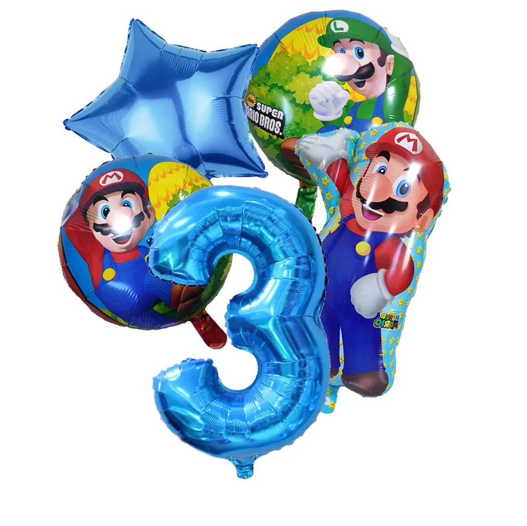 مجموعة بالونات أرقام عيد ميلاد سوبر ماريوس لتزيين الحفلات، بالونات من فيلم الألومنيوم، مستلزمات ديكور غرفة الأطفال، ملحقات الألعاب هدية