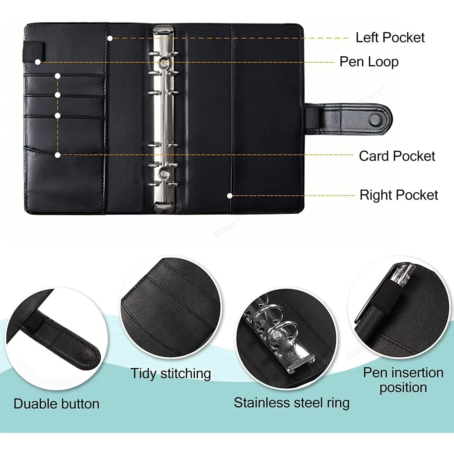 Nuovo A6 Pu Leather Budget Binder Notebook buste per contanti sistema Set tasche per raccoglitori a Clip per risparmio di denaro organizzatore di banconote