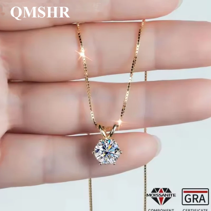 

QMSHR 1-3Carat Real Moissanite Pendant Necklace For Women Top Quality 100% 925 Sterling Silver Wedding Party Fine Jewelry