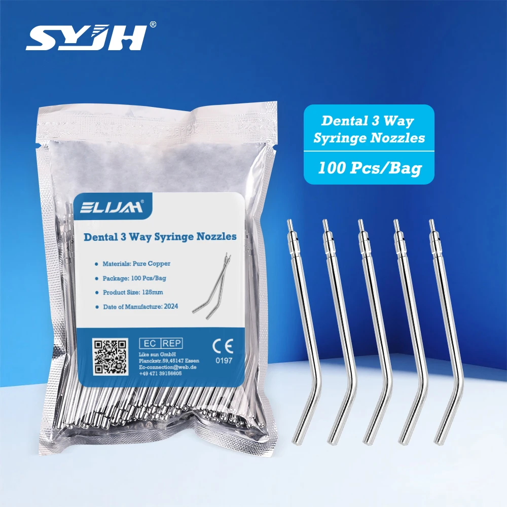 

SYJH 100Pcs Dental 3 Way Syringe Tips Stainless Steel Syringe Spray Nozzles Tips Air Water Spray Triple Syringe Tube Dental Tool