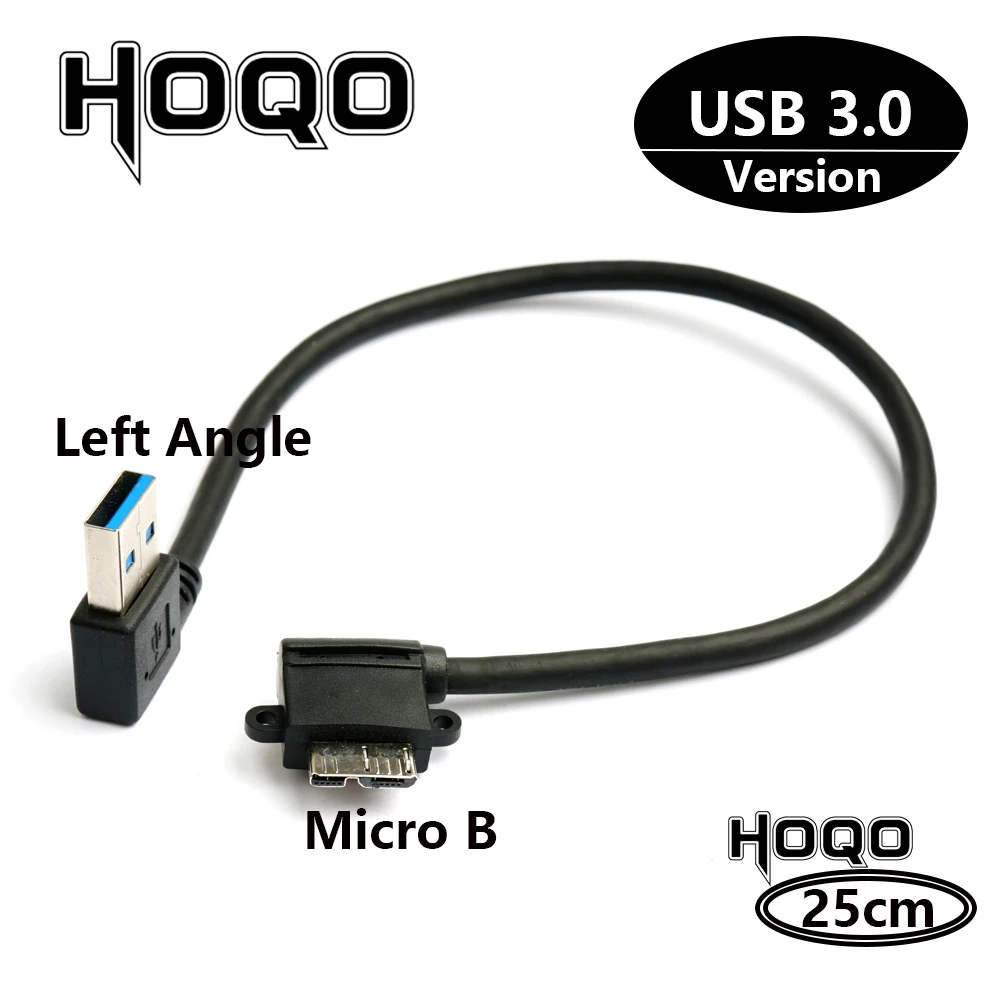 Hoqo-Cable USB 3,0 tipo A Micro B macho, 90 grados, izquierda, derecha, ángulo, para WD, Samsung, HDD, disco duro externo