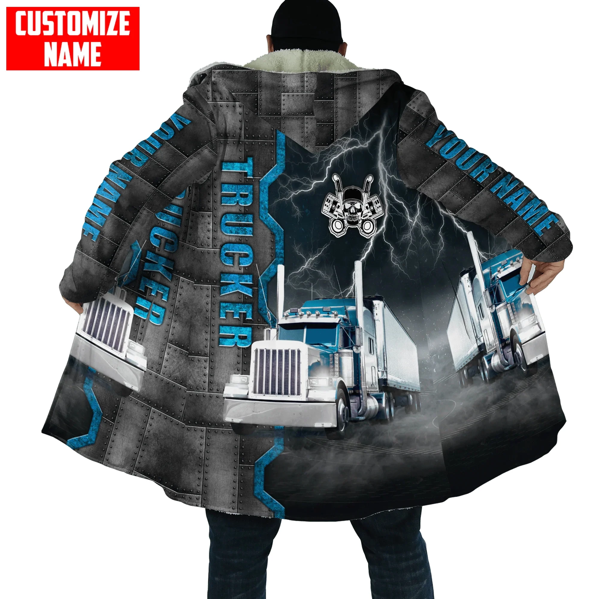 

Winter Fashion Men's Hoodie Custom Name Trucker 3D Printed Hoodie Coat Unisex Harajuku Wool Windproof and Warm Hoodie Cape