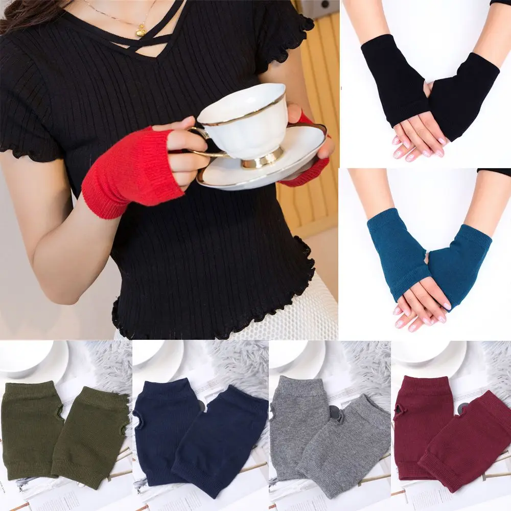 Fashion Wool Fingerless Exposed Finger Half Mitten Wrist Gloves Knitted Wool Glove