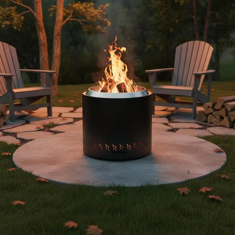Rauchfreier Feuerkorb, Lagerfeuer, H: 39,4 cm x Durchmesser: 39,6 cm, Holzofen mit herausnehmbarer Aschepfanne, tragbarer Feuerkorb aus SUS430 Edelstahl, für Camping auf der Terrasse im Freien