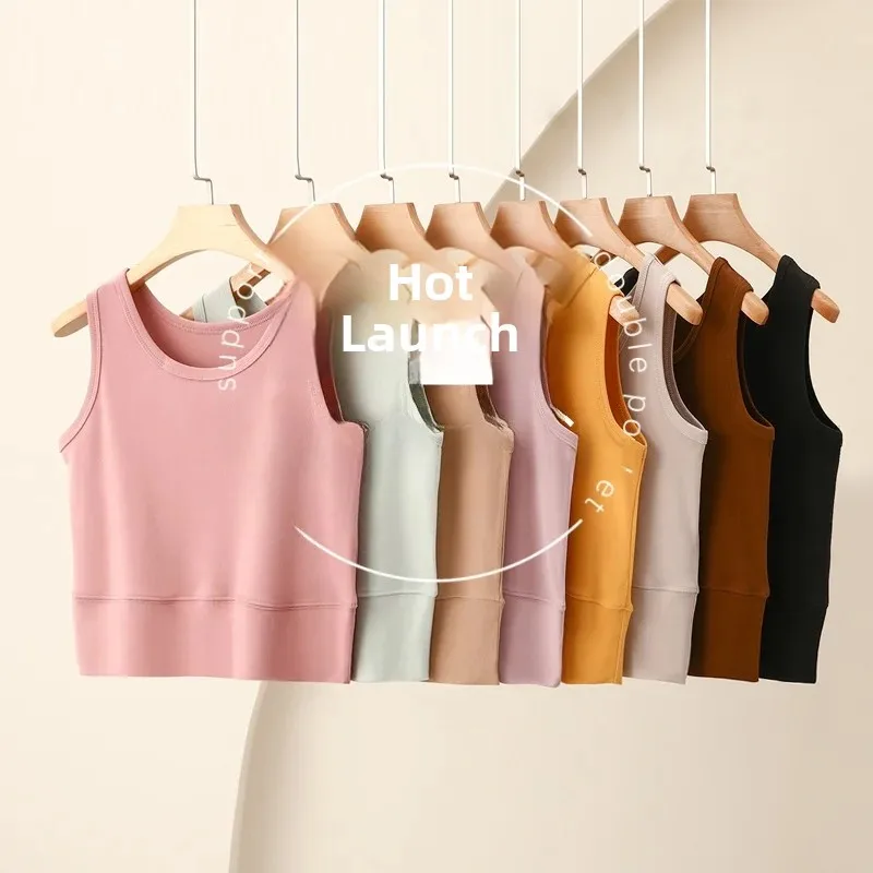 Women's Short Warm Fleece Vest Thin Velvet Base Shirt Chest Wrap Bralette Inner Wear Home Clothes Single Layer round Neck