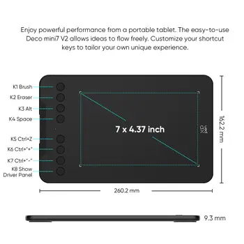 Tablet graficzny XPPen Pen Tablet Deco Mini7V2 z funkcją pochylania, 8 klawiszy, 16384 poziomy, Android, Mac, Windows 12 best sales tablet ogniowy - №4