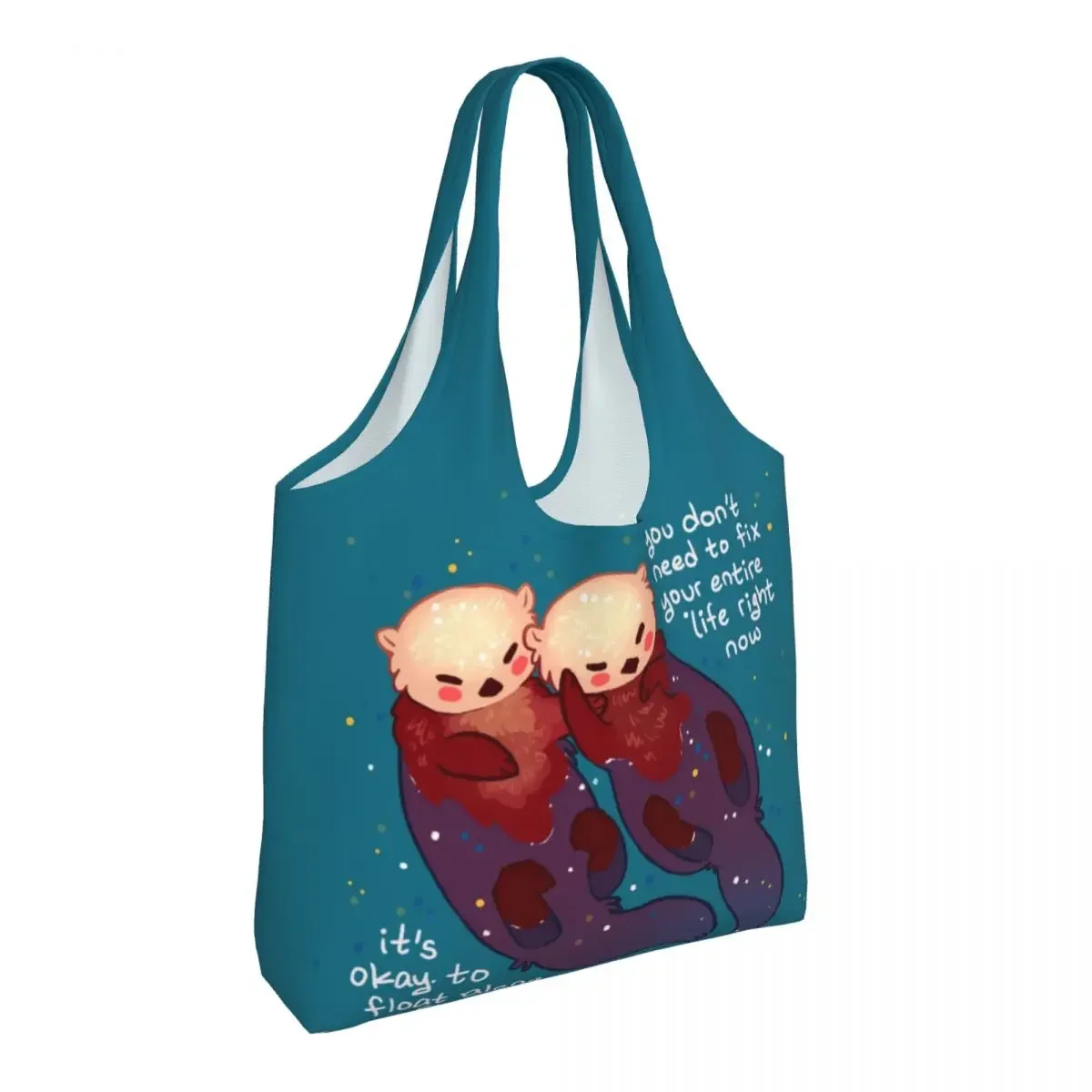 

Cute Couple Otters Grocery Shopping Bag Print Canvas Shopper Tote Shoulder Bag Large Capacity Durable Kawaii Pet Otter Handbag