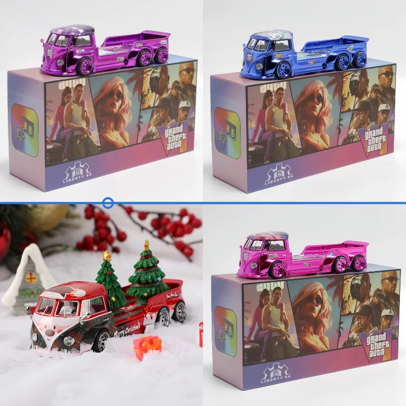 1:64 VW T1 TOW reboque galvanizado e revestido modelo de carro de simulação em miniatura de liga, item de exibição colecionável, genuíno em estoque