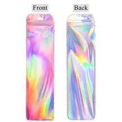 120pcs Long Holographic Bags Resealable Packaging Bag,Pink Foil Pouch Sealable Packaging Bags Ziplock Mylar Baggies For Pen