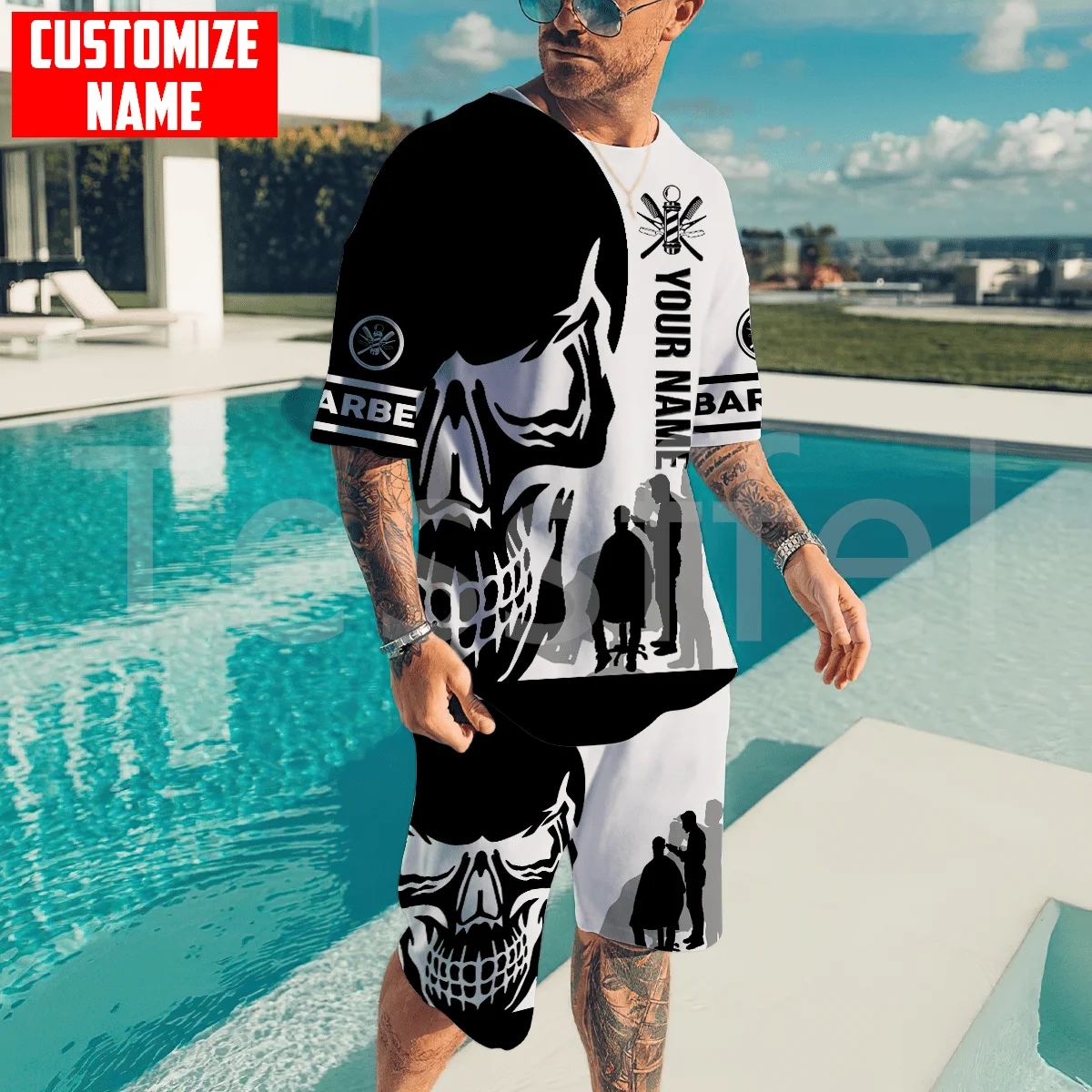 

Tessffel NewFashion Barber Tattoo Worker Cosplay Retro Harajuku Streetwear Men/Women Casual T-Shirts Shorts Pants Summer Suits 1