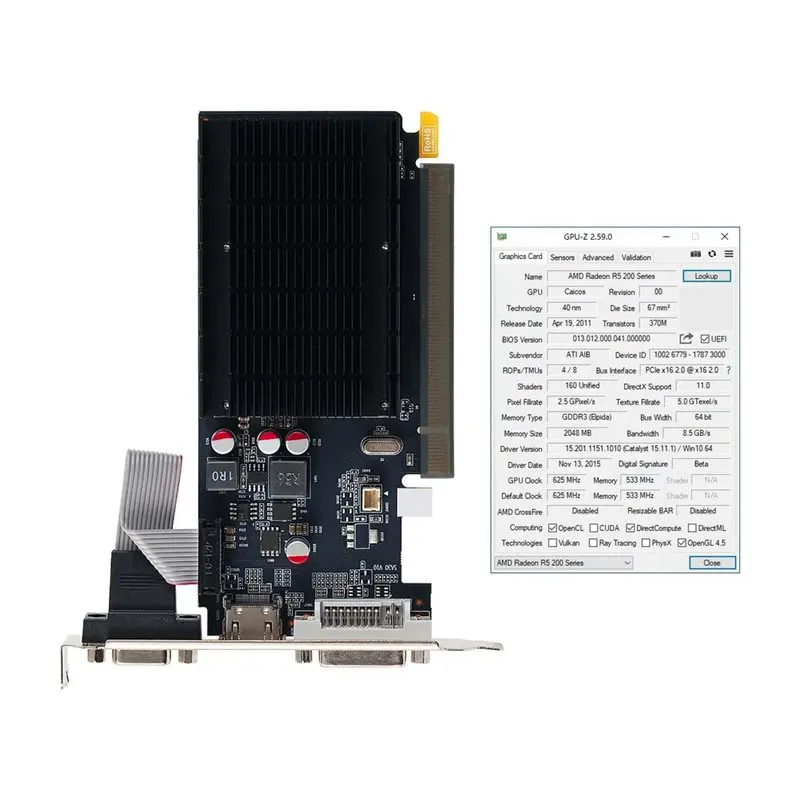 R5 230 VGA Card For Amd Radeon 2GB GDDR3 64 Bit 533Mhz Graphic Cards For DVI