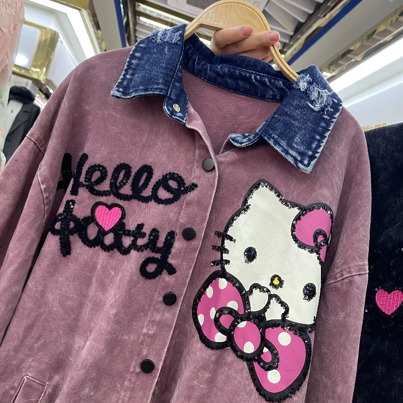 2025 Autumn New Loose Mid-Length Striped Cotton Top Cartoon Long Sleeves Single-breasted Shirt Ladies Y2k Kawaii Clothes Coat