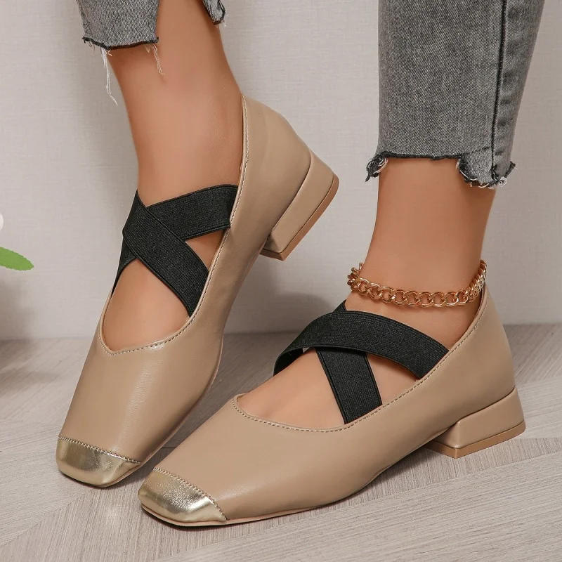 Sapatos femininos de salto baixo monocromático, sandálias simples e elegantes, boca rasa, casual e respirável, nova moda, verão