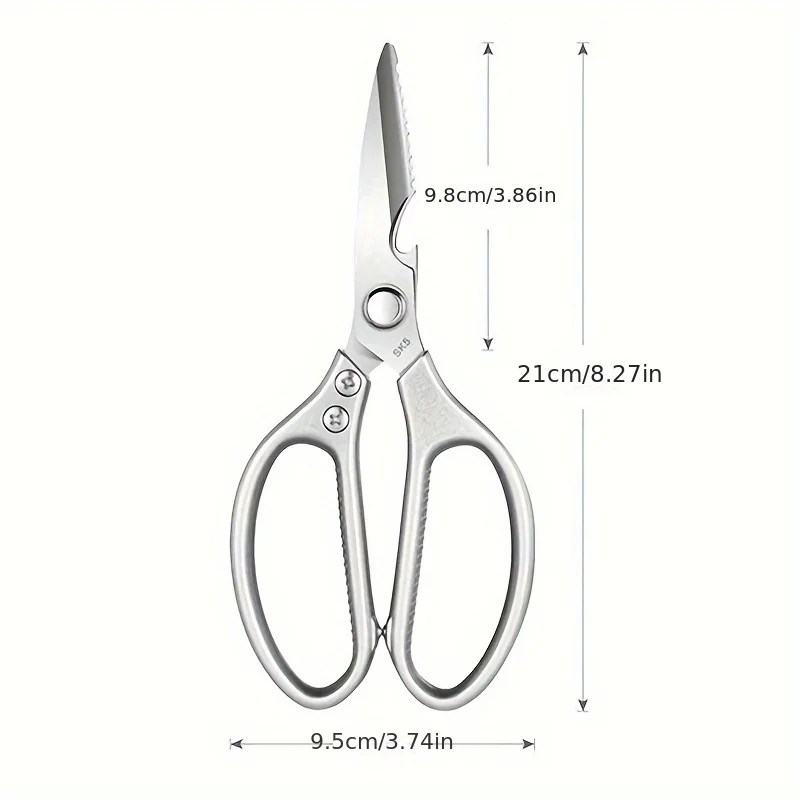 1 set of multifunctional kitchen scissors, heavy-duty sharp 304 stainless steel, silver apartment kitchen accessories, chicken,