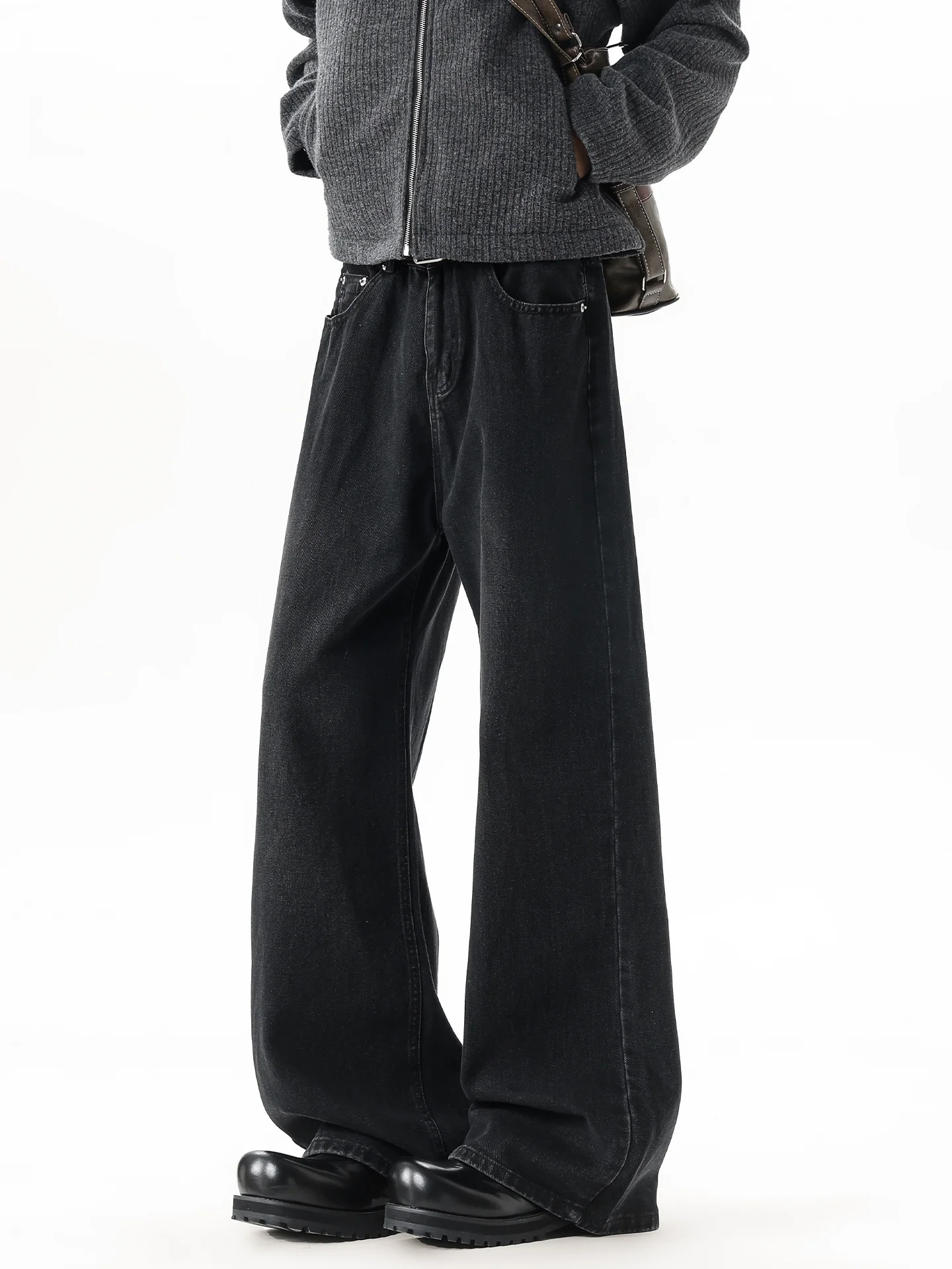 

American Retro Bla Flared Jeans Men's Autumn Winter Trendy High Street Casual Loose Straight Cleanfit Long Pants
