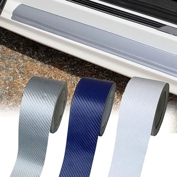 3D Koolstofvezel Auto Sill Scuff Anti Scratch Drempel Sticker Decal Auto Kofferbak Instaplijsten Tape Bescherming Film Waterdicht