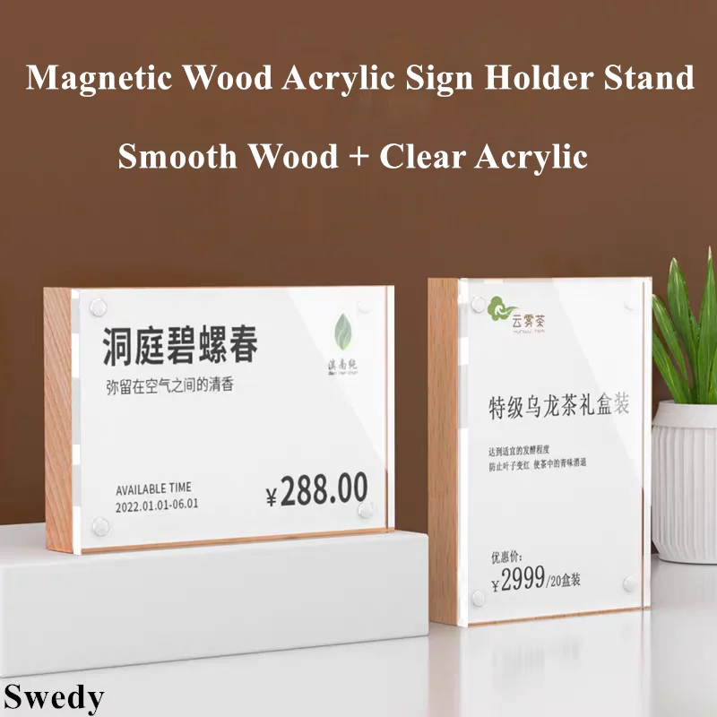 100x70mm Magnetic Acrylic Table Sign Holder Display Stand Restaurant Menu Paper Card Photo Picture Frame Price Label Holder