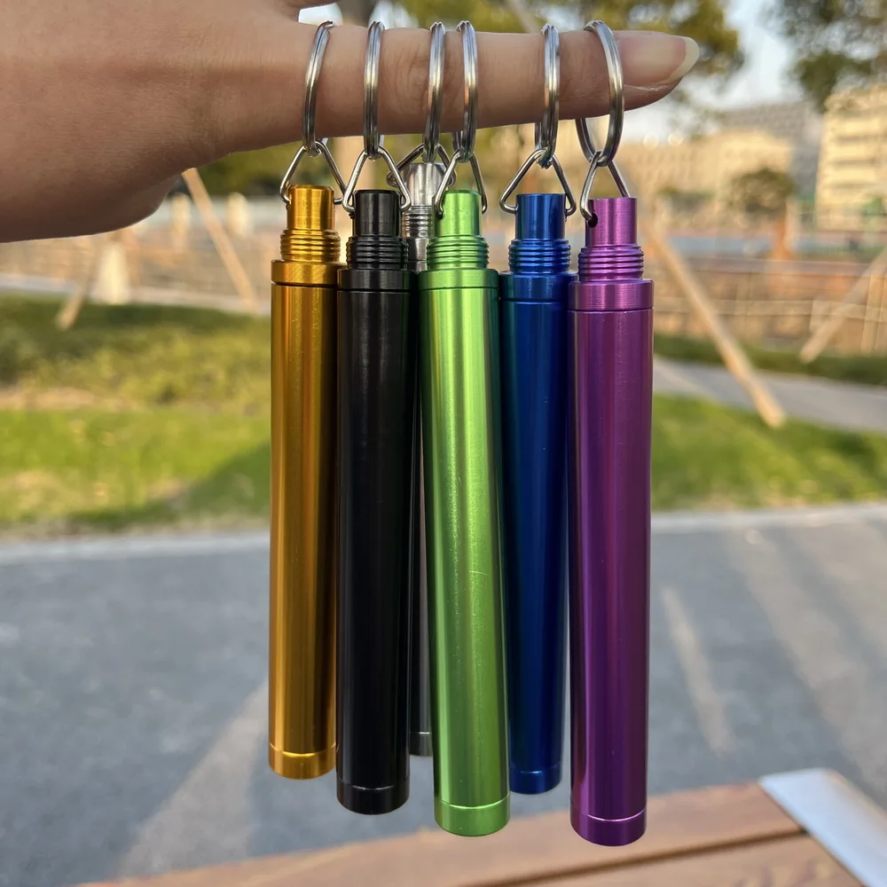 1Pc Aluminum Alloy Storage Tube Metal Storage Aluminum Tube, Cigar Tube, Moisture-proof Anti-fall Sealed Tube with Key chain