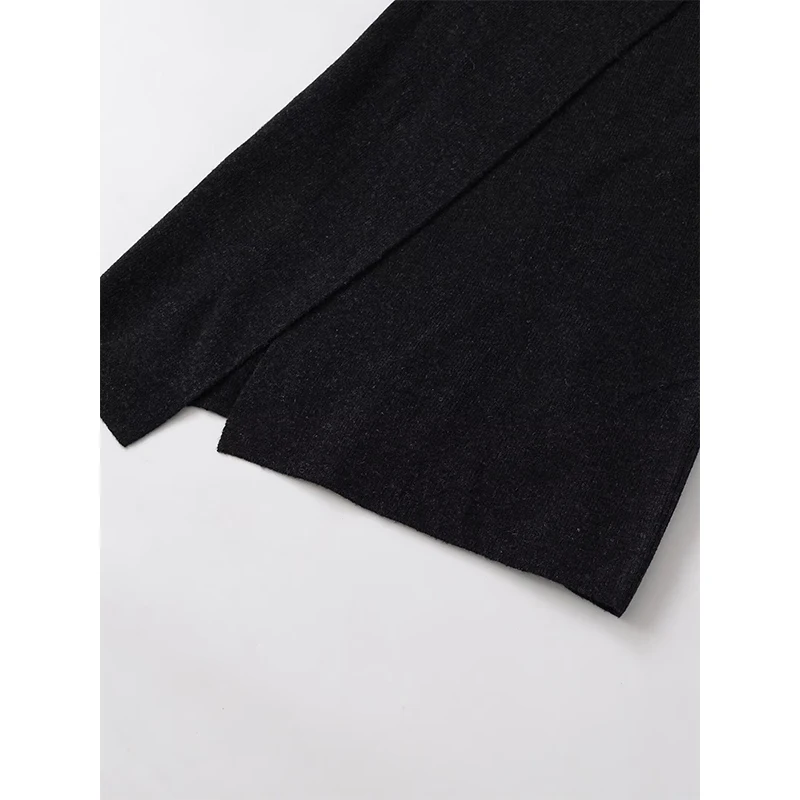 YENKYE Dark Gray Knit Wrap Midi Skirt Women Front Button Asymmetrical Hem Elegant Winter Skirts