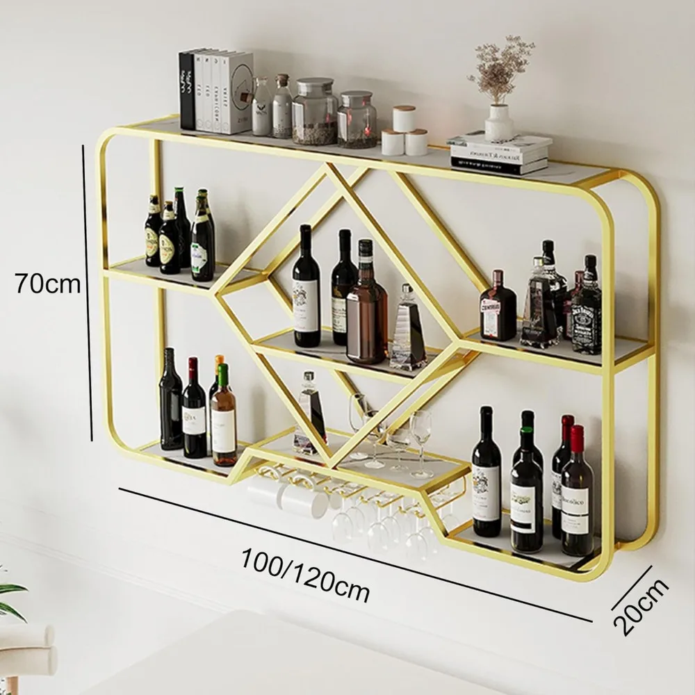 Rak Anggur Rak Bar Dipasang Di Dinding dengan Rak Gelas Anggur Bar Mini Kabinet Minuman Keras Rak Pajangan Botol Bar Kabinet Dinding Logam