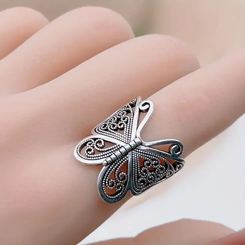 Retro Boho Butterfly Ring For Women Fashion Silver Color Owl Angel Wing Cat Animal Irregular Opening Rings Vintage Jewelry Gift image 5