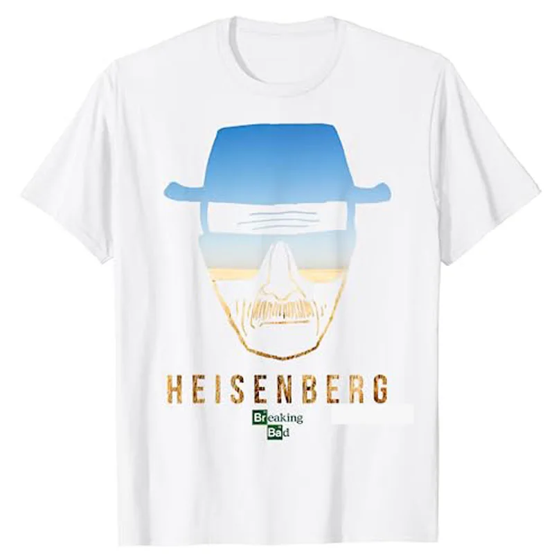 Breaking Bad Periodic Square T-Shirt  I Am The One Who Knocks Blue Hue Portrait Tee Funny Heisenberg Desert Horizon Outline Tops