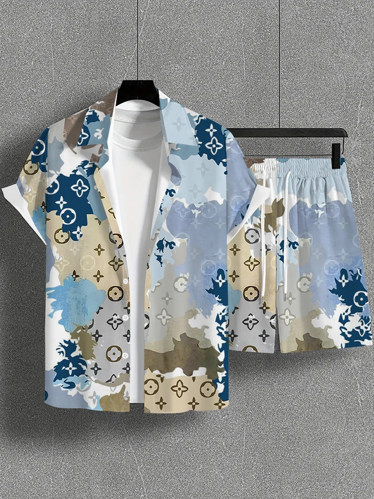 Camiseta Hawaiana de manga corta para hombre, traje de playa informal, estampado 3D de árbol de coco, conjunto de 2 piezas