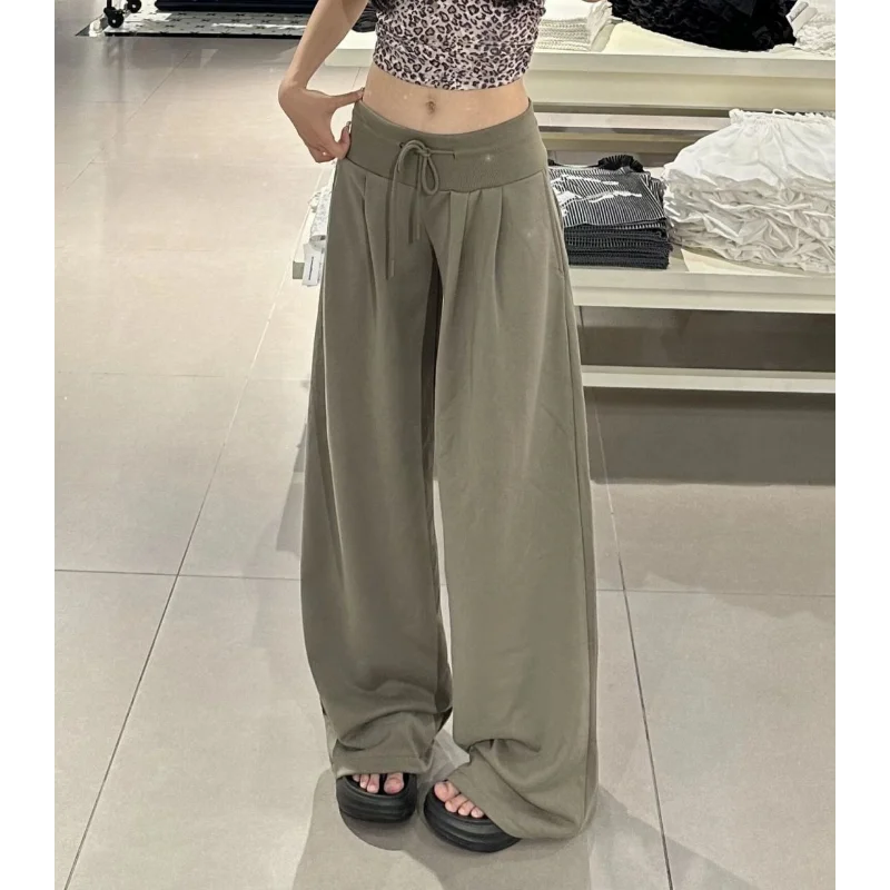 New Spring and Autumn Lazy Style Casual Pants High-end Low-waist Slimming Straight Loose Wide-leg Trousers Women