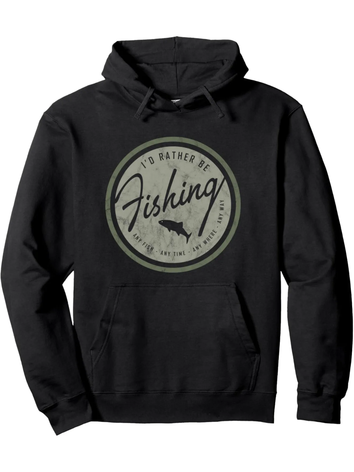 

I'd rather go fishing! Vintage, distressed, olive dark jumper - Classic black hoodie - for men and women, parents and friends