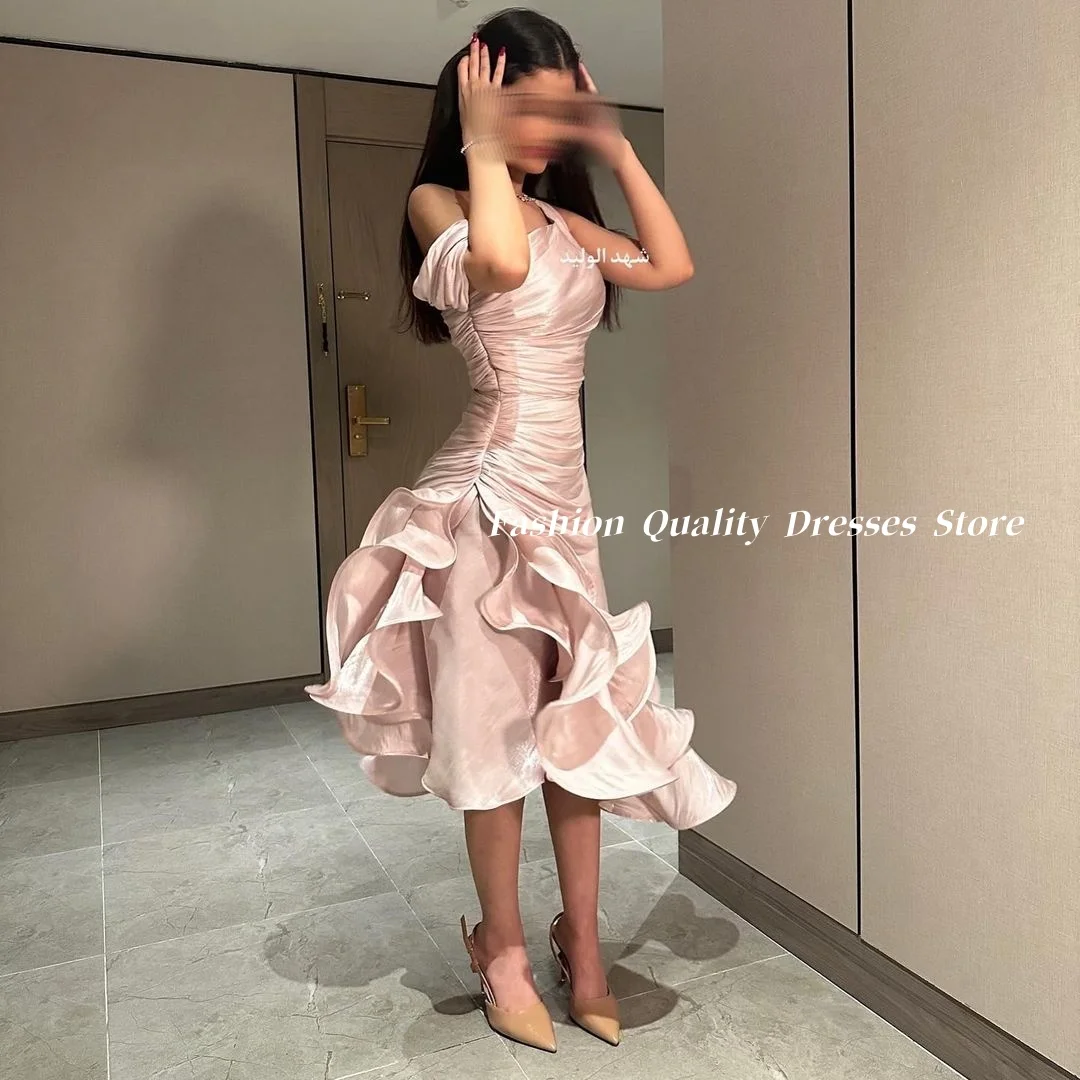 Saudi Arabia Fashion Evening Dresses with Fold Dusty Pink Prom Dress فساتين سهره نسائيه فخمة vestidos de fiesta Customized view 2
