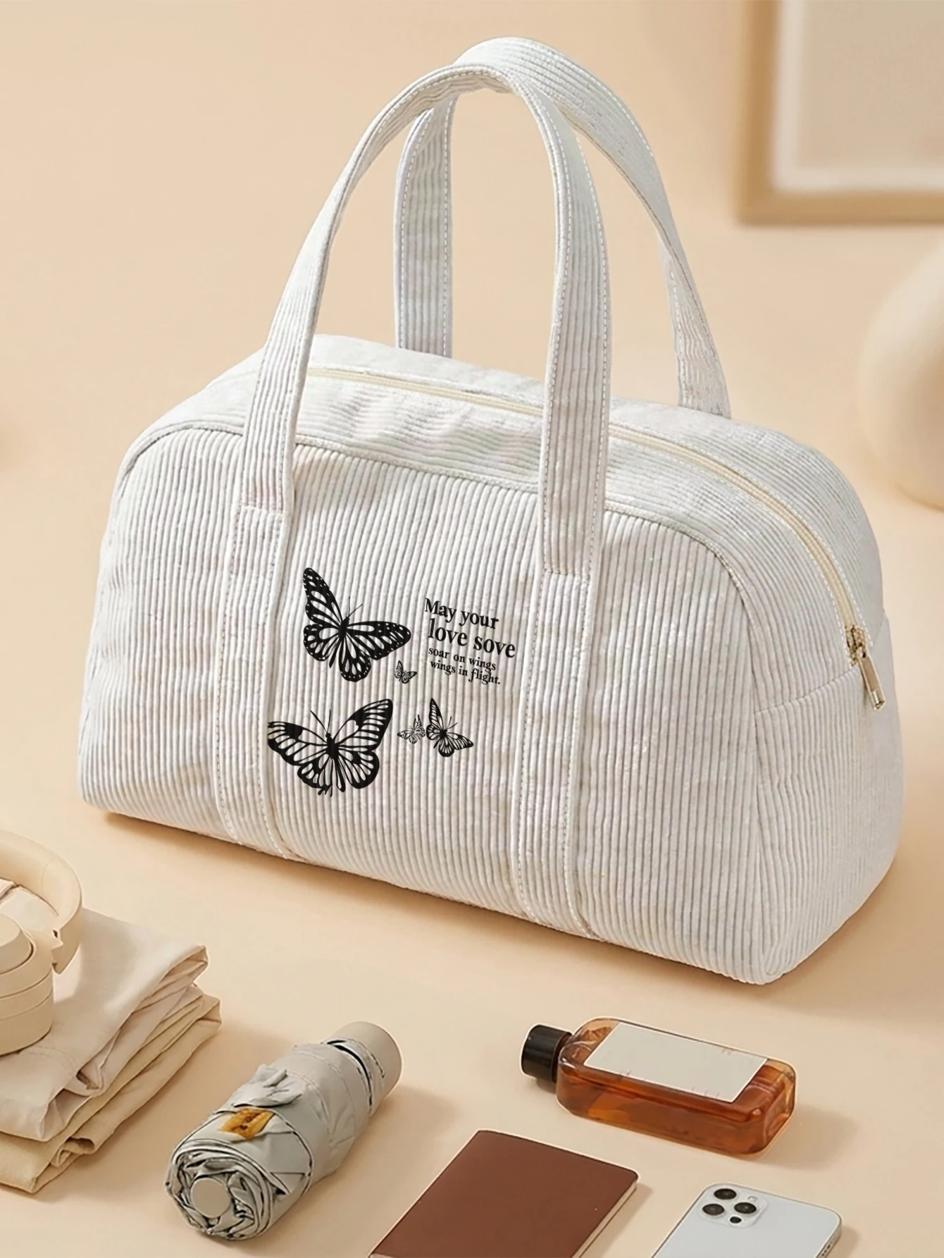 Butterfly Print Handbag Large Capacity Travel Duffel Bag For Shopping Weekend Trip Daily Use