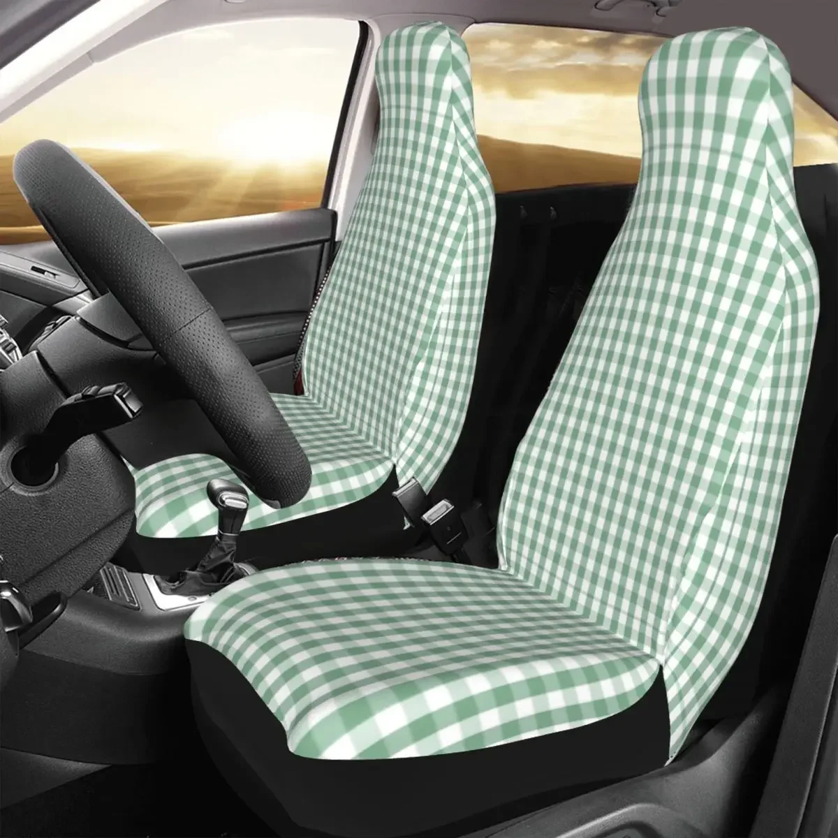 Moss Green Mini Gingham Check Plaid Car Seat Covers Universal Fit for Cars Trucks SUV or Van Geometric Seats Protector Covers