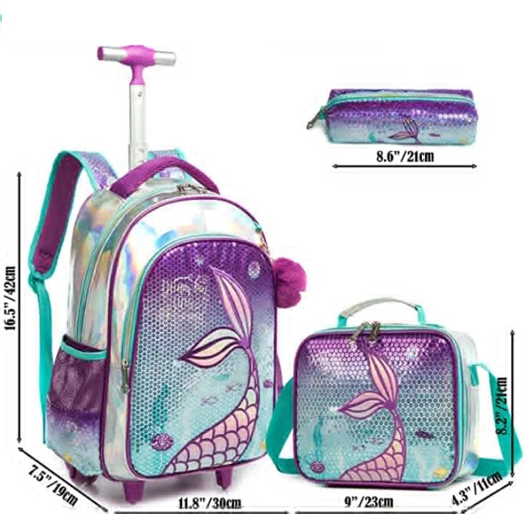 16 Inch School Rolling bags with wheels School Rolling backpack for girls kids School Trolley Bag School Wheeled backpack Bag