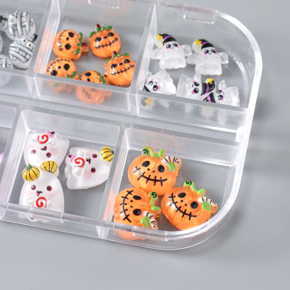 12 grades bonito assustador fantasma abóbora decorações da arte do prego aranha morcego halloween design gótico arte do prego jóias acessórios de manicure