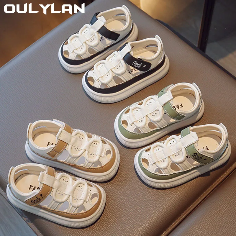 

Oulylan New Half-sandal Children's Soft-soled Anti-kick Sandals Leather Sandals girls Wearing Out Shoes Beach Shoes