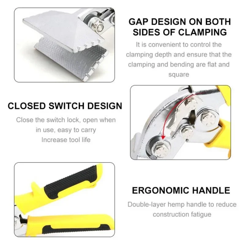 Sheet Metal Bending Pliers Crimping Tool Hand Seamer Wide Jaw Straight Elbow Multitool Edge Sealing Electrician Folding Pliers