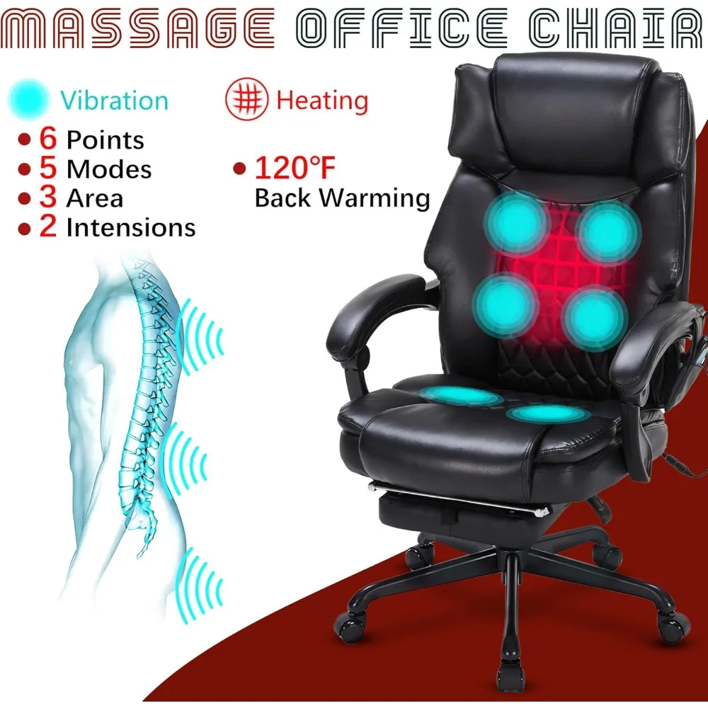 Massage Office Chair with Foot Rest 6 Points Vibration and Heat Home Office Desk Chairs for Heavy People 400lbs Reclining Manage