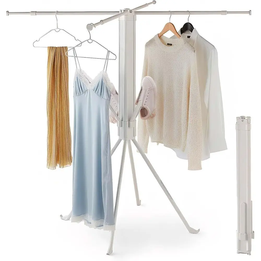 

Space-Saving 8-Arm Laundry Rack - Large Capacity for Indoor Clothes and Bedding, Heavy-Duty Carbon Steel, Easy Setup, White