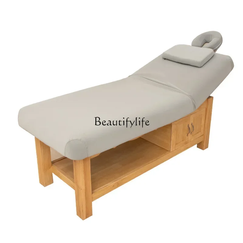 

02Thai massage bed Solid wood box with cabinet Full body therapy bed