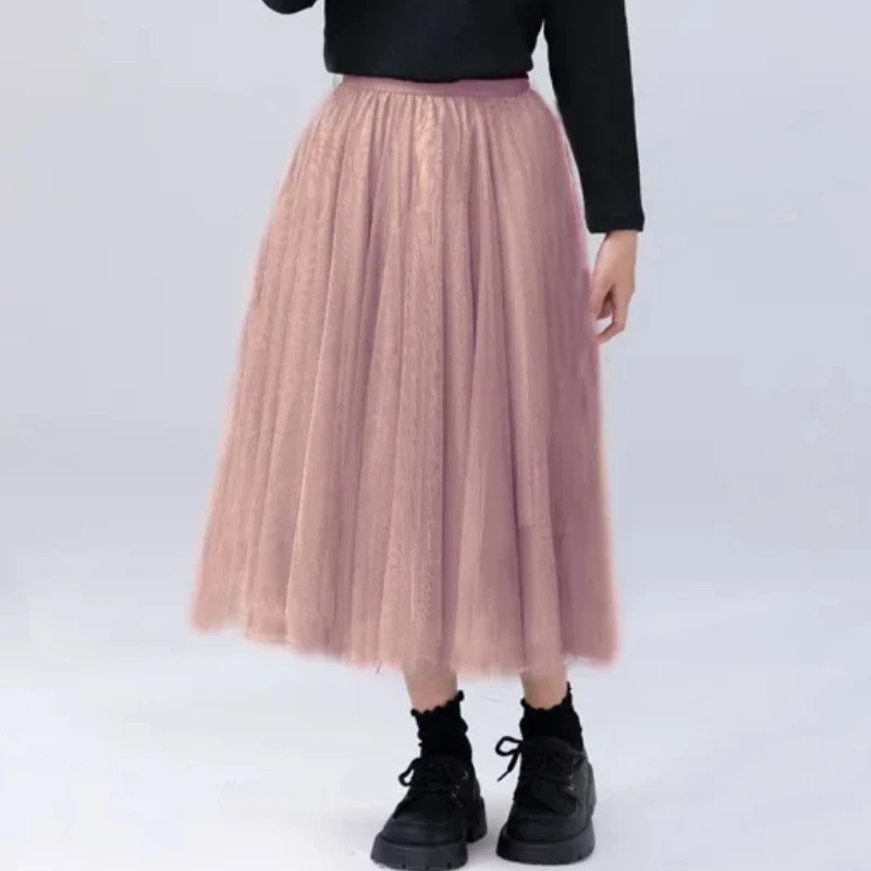 

Mid-length Mesh Skirt for Girls 10 12 Years Fashion All-match Classic Elegant Dance Teen School Kids A-line Skirt Child Clothes