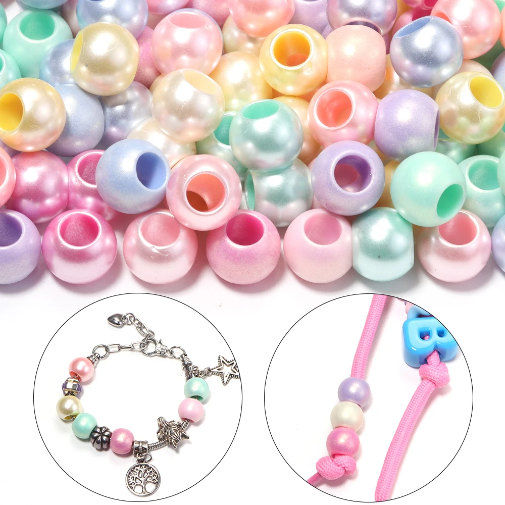 100 Stück/Los Bunte Pony-Perlen mit großem Loch, lose Abstandshalter-Acrylperlen für die Schmuckherstellung, DIY-Armbänder, Schlüsselanhänger-Zubehör – Detail 2