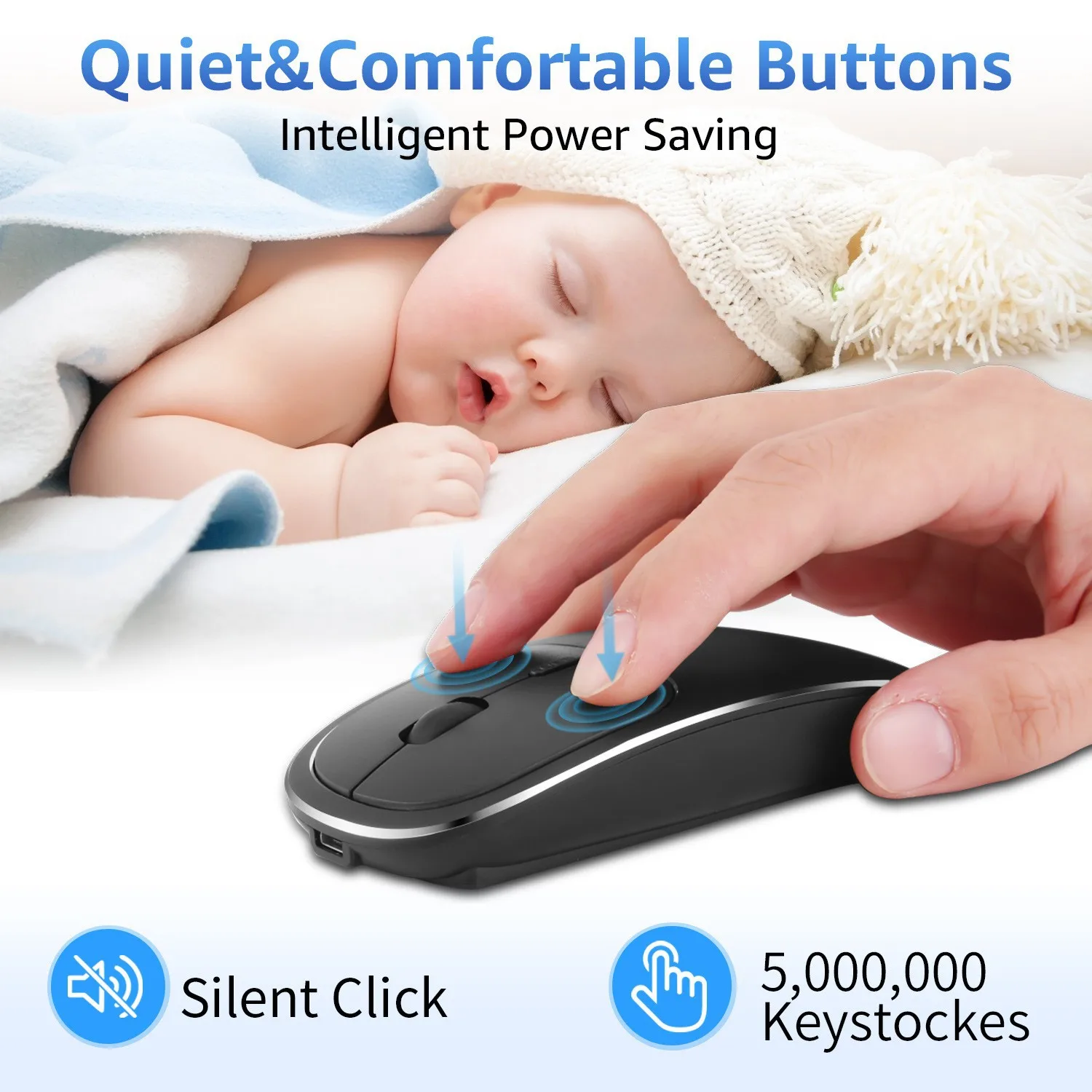 Ultra Slim Portable Mouse with USB-A & Type-C Dual Receivers Rechargeable Silent Buttons For Small Hands Multi-Device Compatible