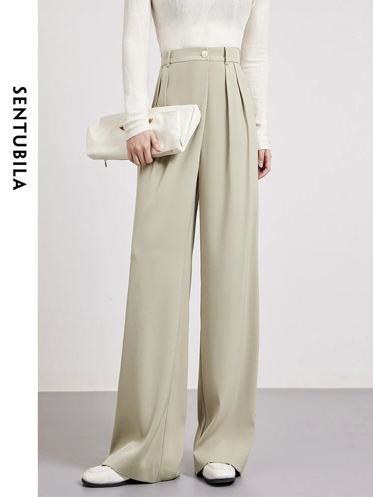 

SENTUBILA Wide Leg Full Length Dress Pant 2024 Spring High Waist Baggy Pants Solid Casual Straight Loose Trousers 141K52924