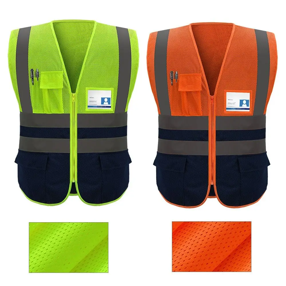 Breathable Safety Vest High Visibility Reflective Strips Security Vests Mesh Zipper Working Clothes Running Cycling Sports